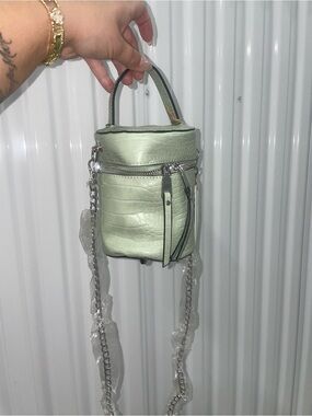 Mini Croc-Texture Top Handle Shoulder Bag in Pale Green